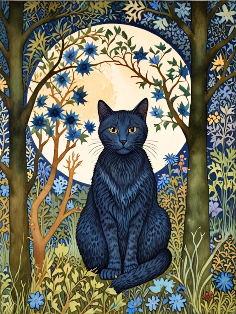 William Morris Blue Cat In The Woods 1