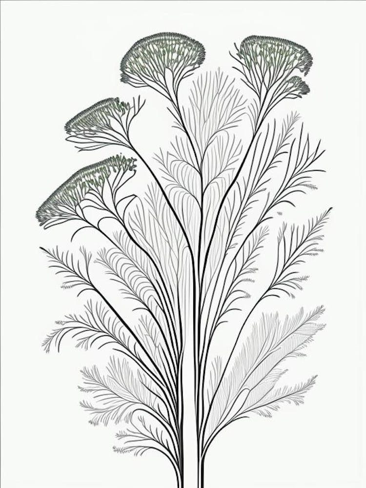 Fennel Herb William Morris Inspired Line Drawing 1