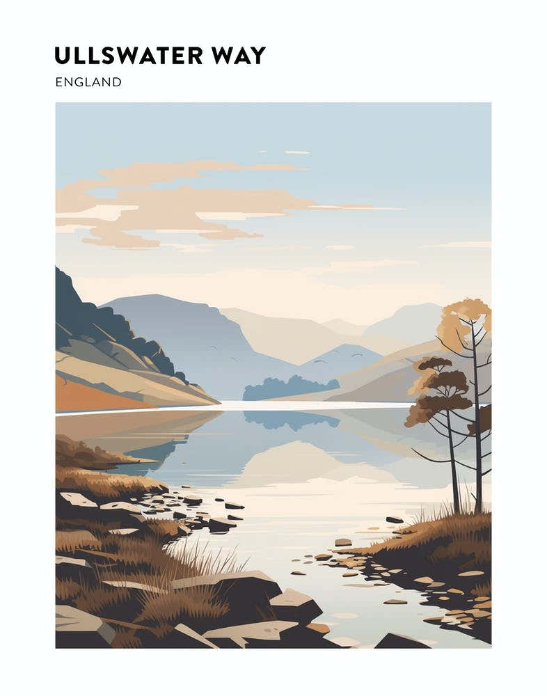 The Lake Districts Ullswater Way England 3 Hiking Trail Landscape Poster