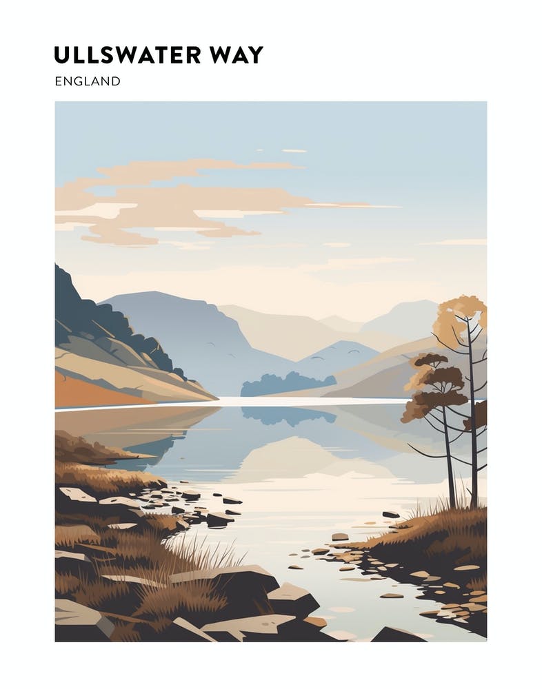 The Lake Districts Ullswater Way England 3 Hiking Trail Landscape Poster
