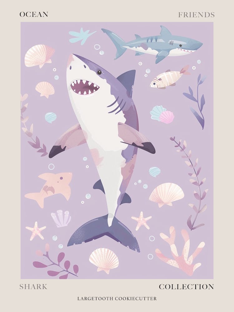 Purple Largetooth Cookiecutter Shark Illustration 1 Poster