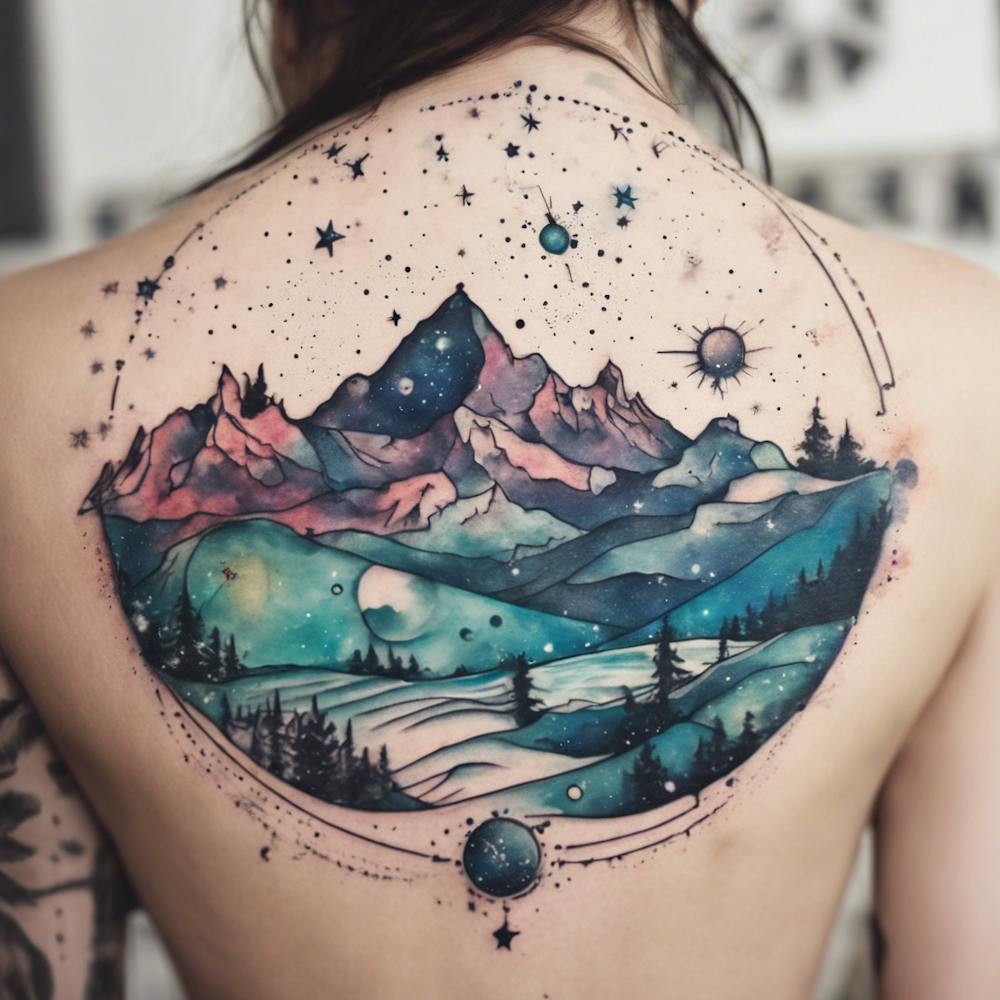Berge und Sterne Tattoo
