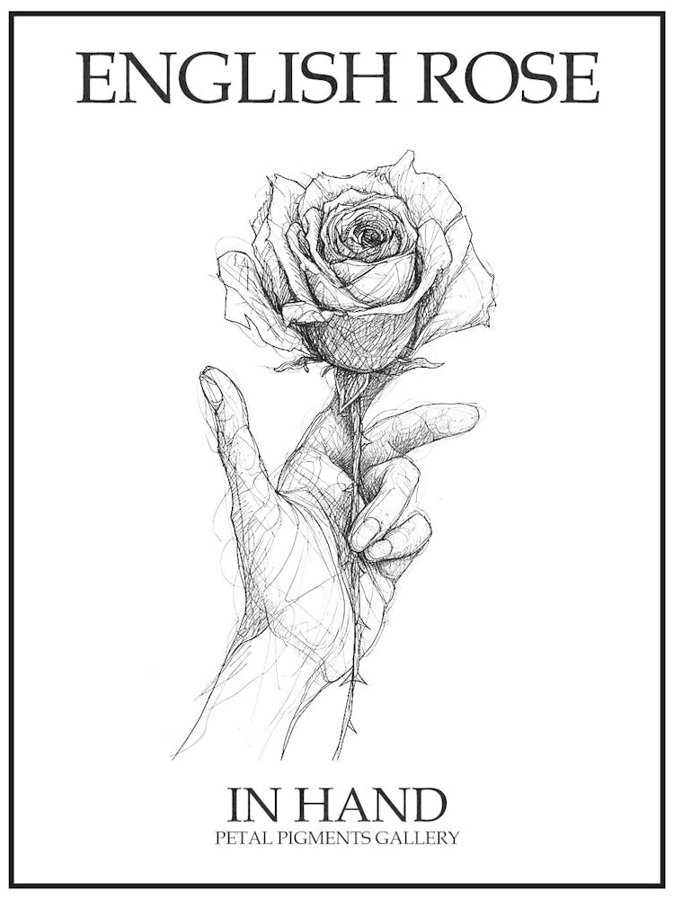 English Rose In Hand Line Drawing 1 Poster