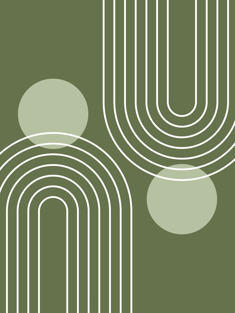 Mid Century Modern Geometric C24 In Sage Green (Rainbow And Sun Abstract) 01