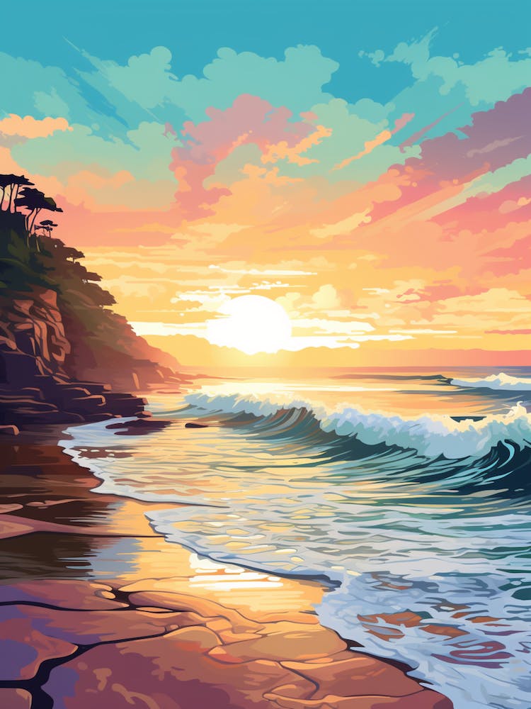 Freshwater Beach Australia At Sunset, Vibrant Painting 2