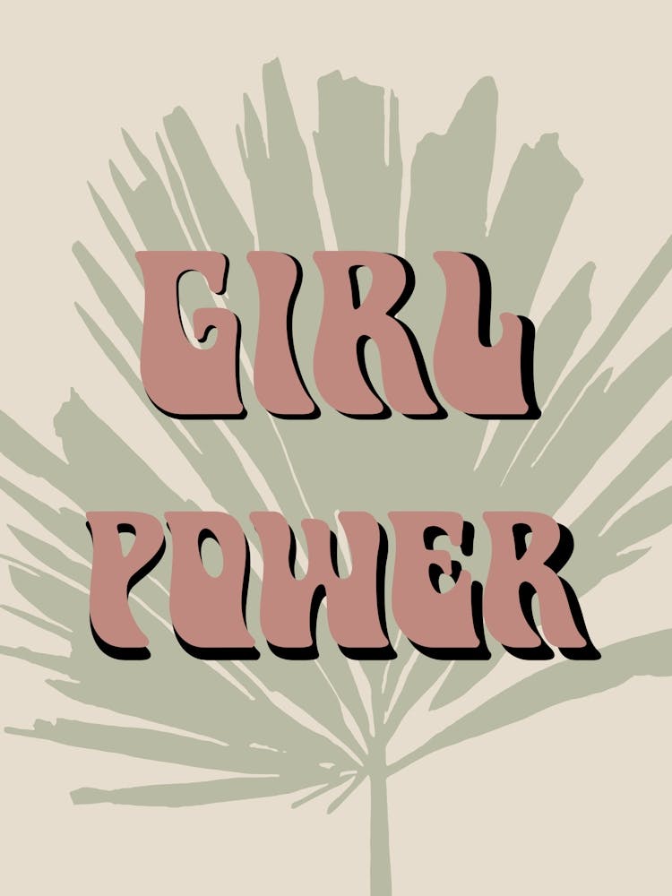 Pink Girl Power, Feuille de Palmier 3, Art pour Crèche, Pastels