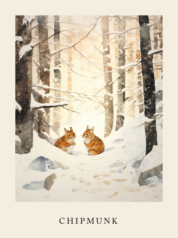 Winter Watercolour Chipmunk 10 Poster