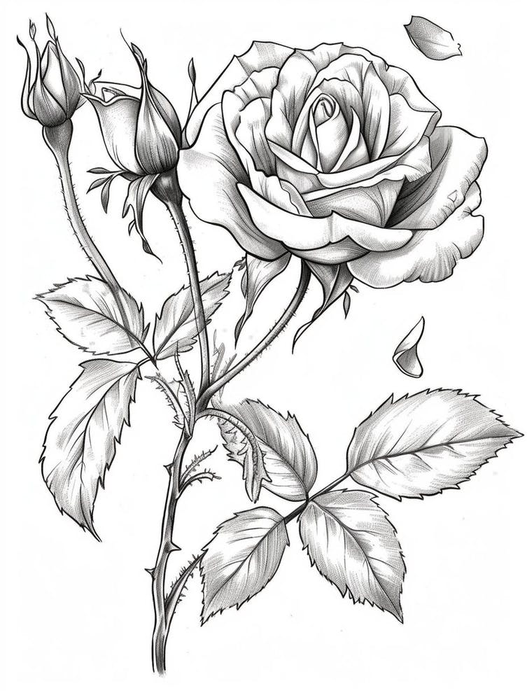 Rose With Petals Line Drawing 1