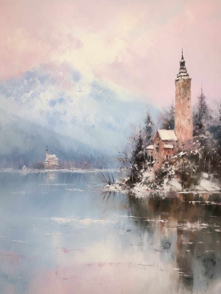 Dreamy Winter Painting Lake Bled Slovenia 3