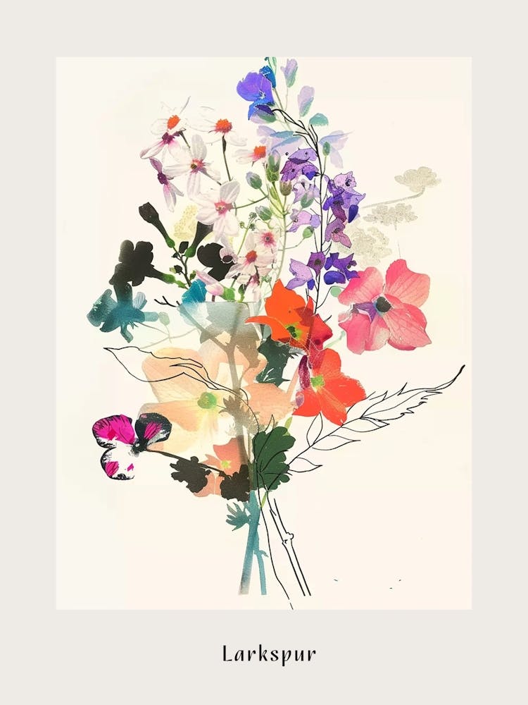 Larkspur 2 Collage Flower Bouquet Poster