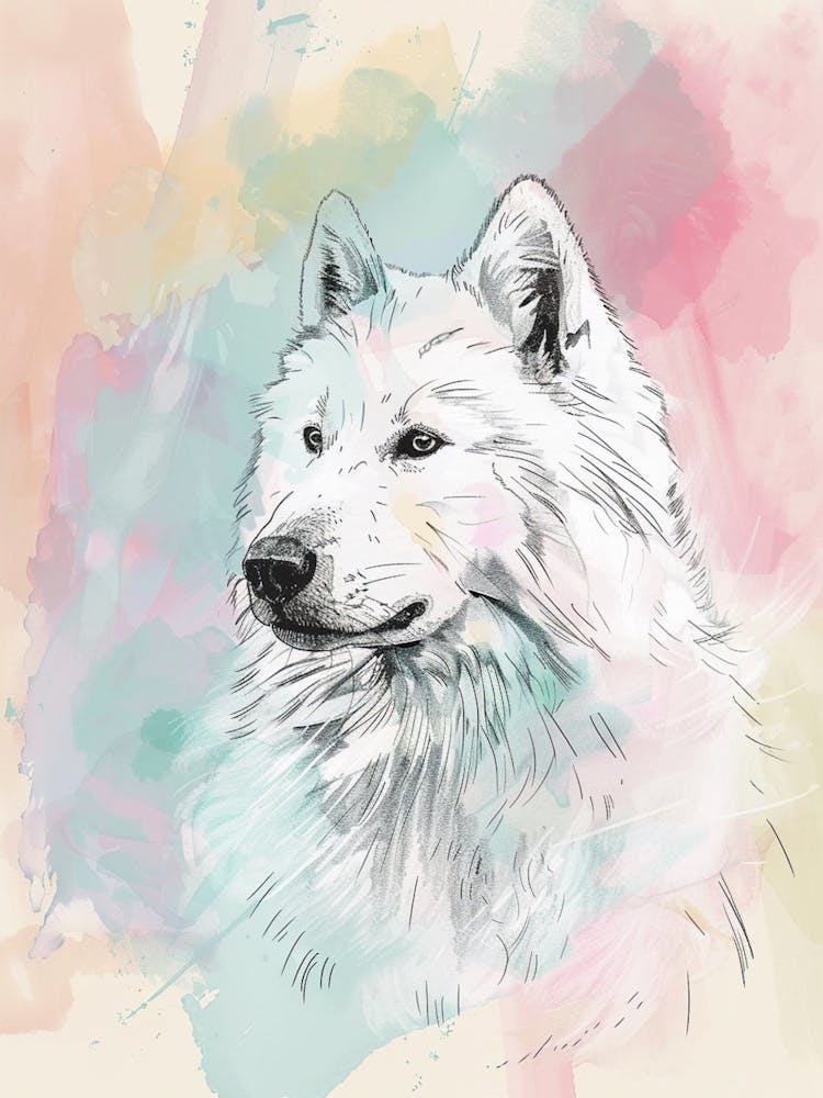 Samojede Pastell-Linien-Aquarell-Illustration 3