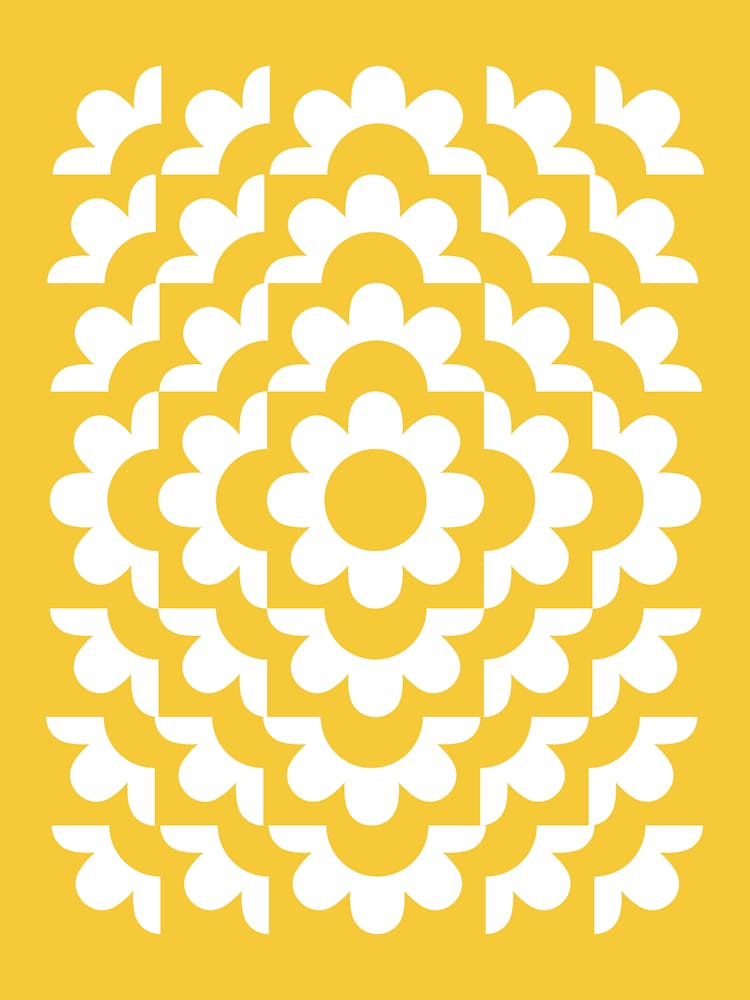 Midcentury Modern Abstract Geometric Flower Pattern Floral in Mustard Yellow Gold 1