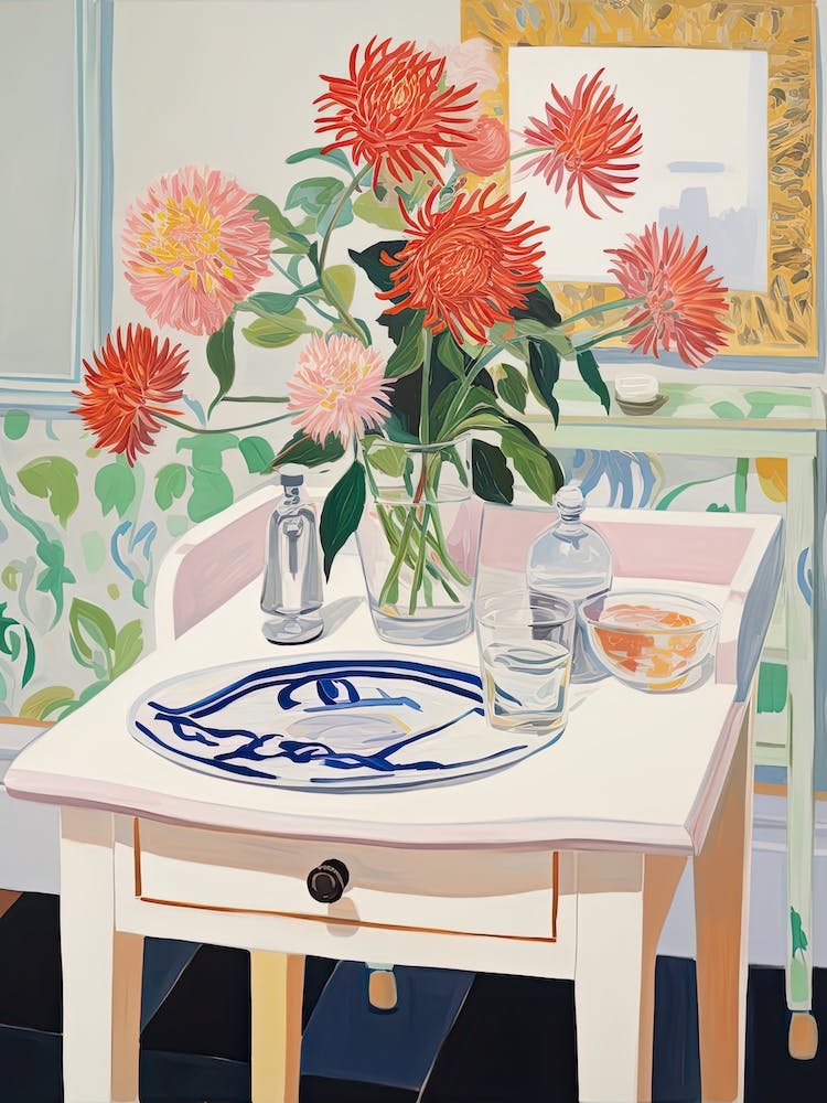 Bathroom Vanity Painting With A Dahlia Bouquet 2