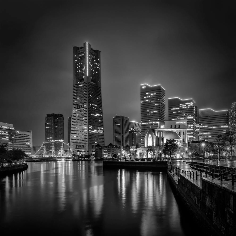 Fascinating Monochrome Yokohama Skyline At Night