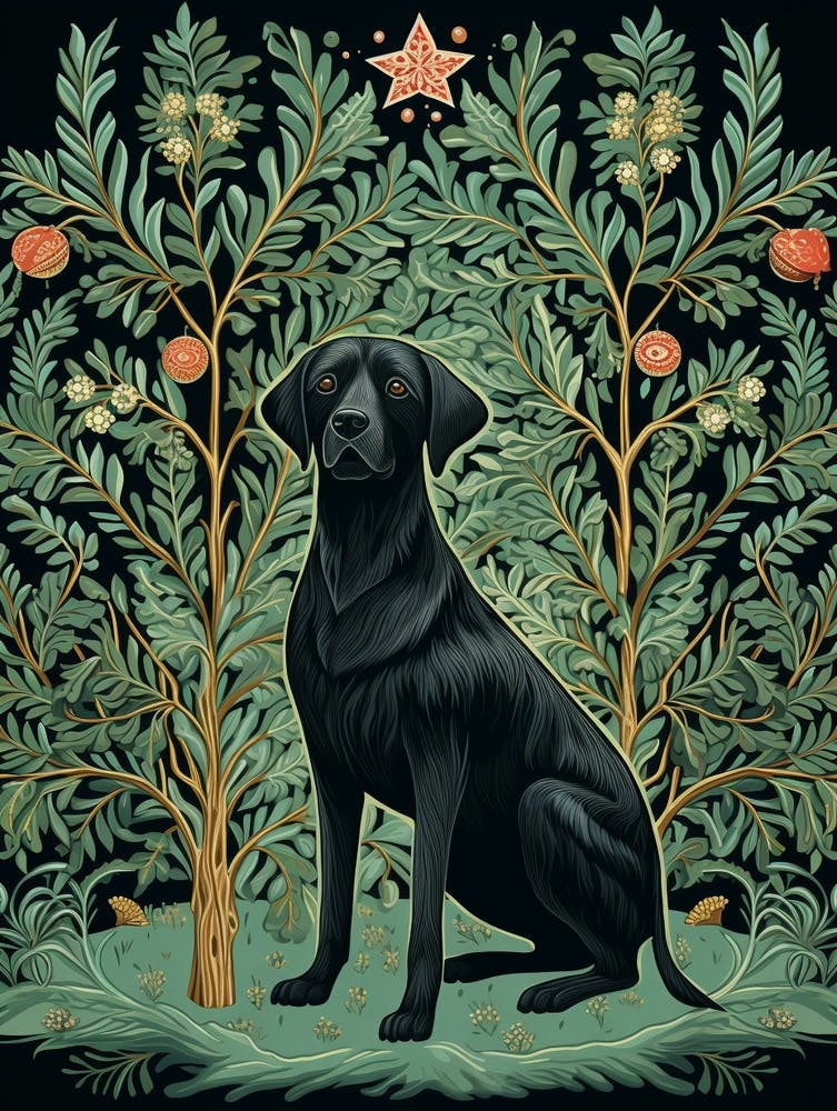 William Morris Style Christmas Dog 3