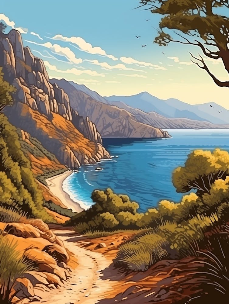 Lycian Way Turkey 2 Vintage Travel Illustration