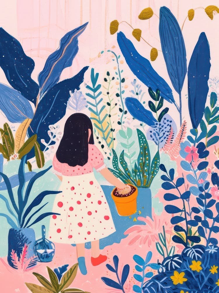 Girl Gardening Lo Fi Kawaii Illustration 1