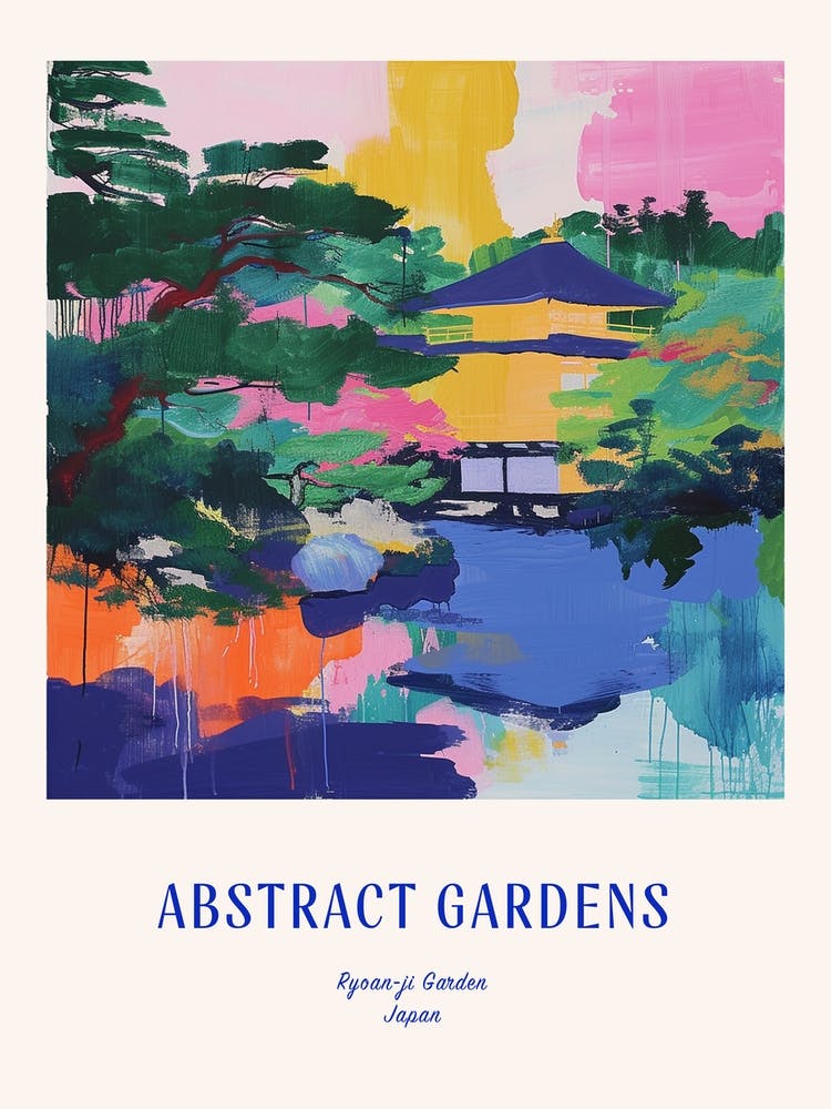 Colourful Gardens Ryoan Ji Garden Japan 2 Blue Poster