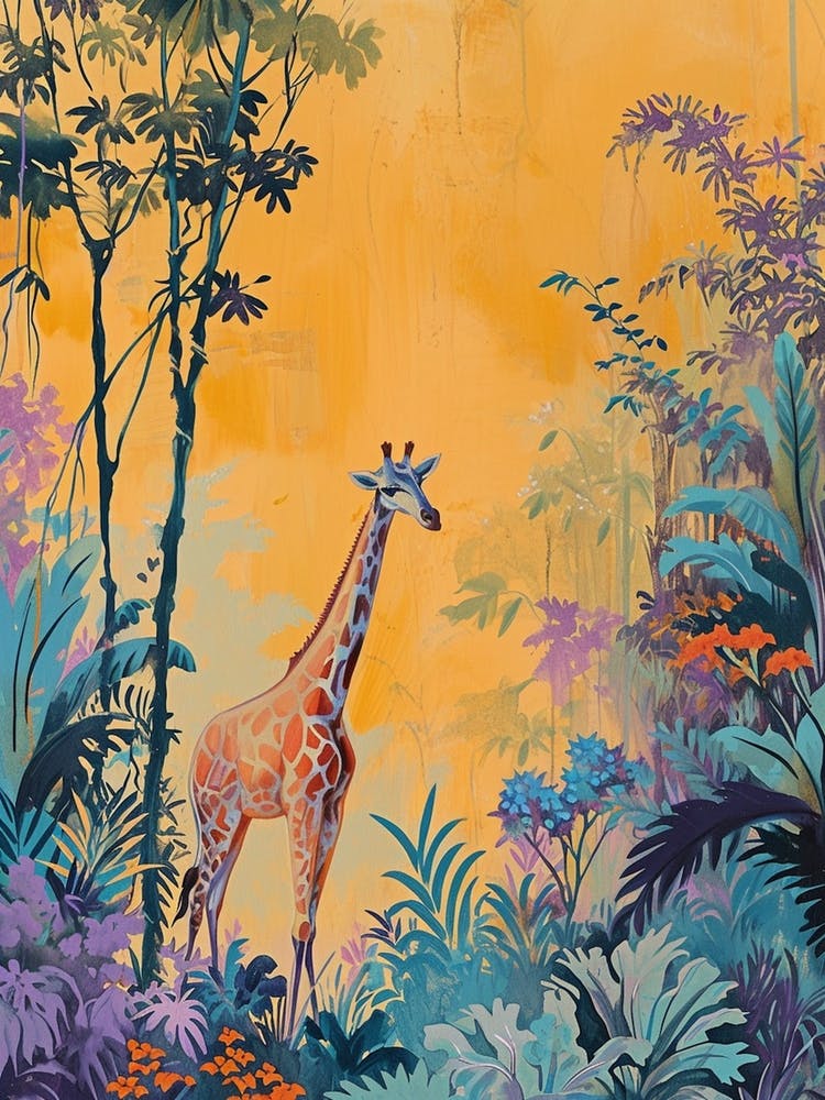 Giraffes By The Tress Illustration 2