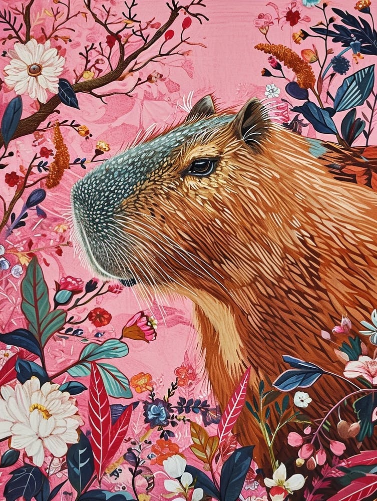 Floral Animal Painting Capybara 4
