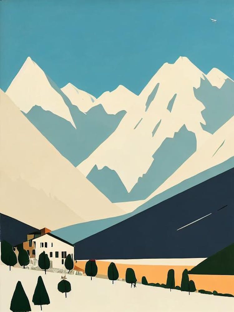 Bardonecchia, Italy Midcentury Vintage Skiing Poster