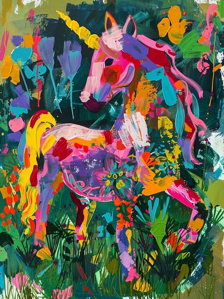 Unicorn Rainbow Abstract Painting In The Field