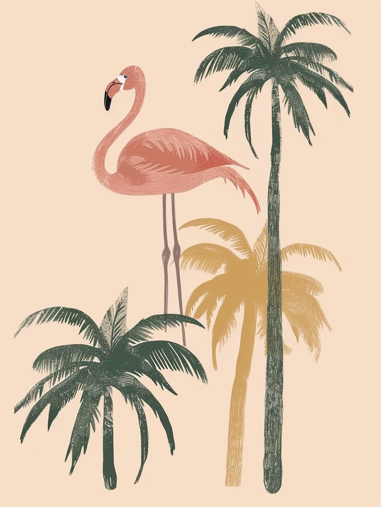 Zwergflamingo und Palmen – Minimalistische Illustration 4