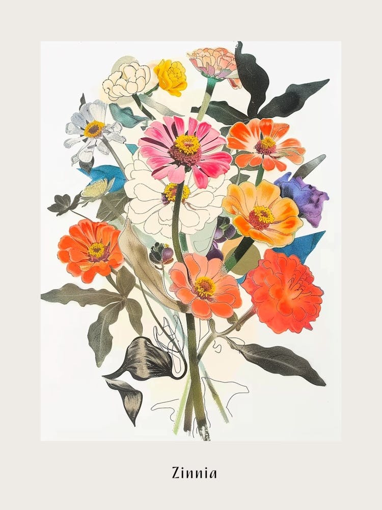 Zinnia 2 Collage Flower Bouquet Poster