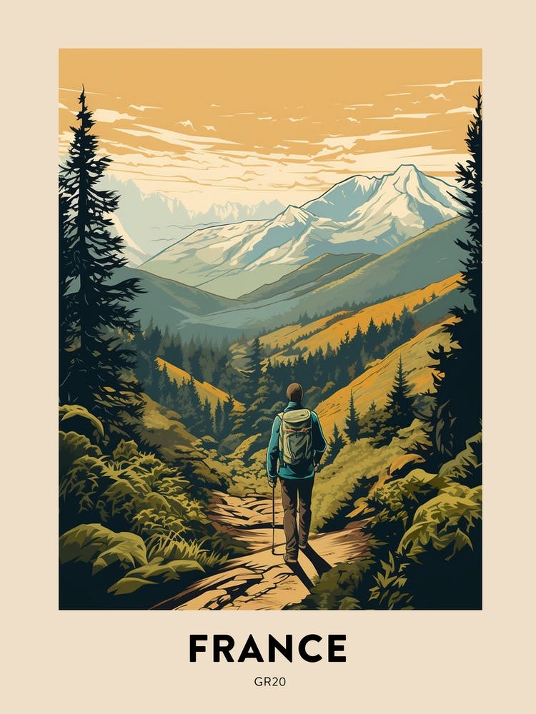 Gr20 France 2 Vintage Hiking Travel Poster