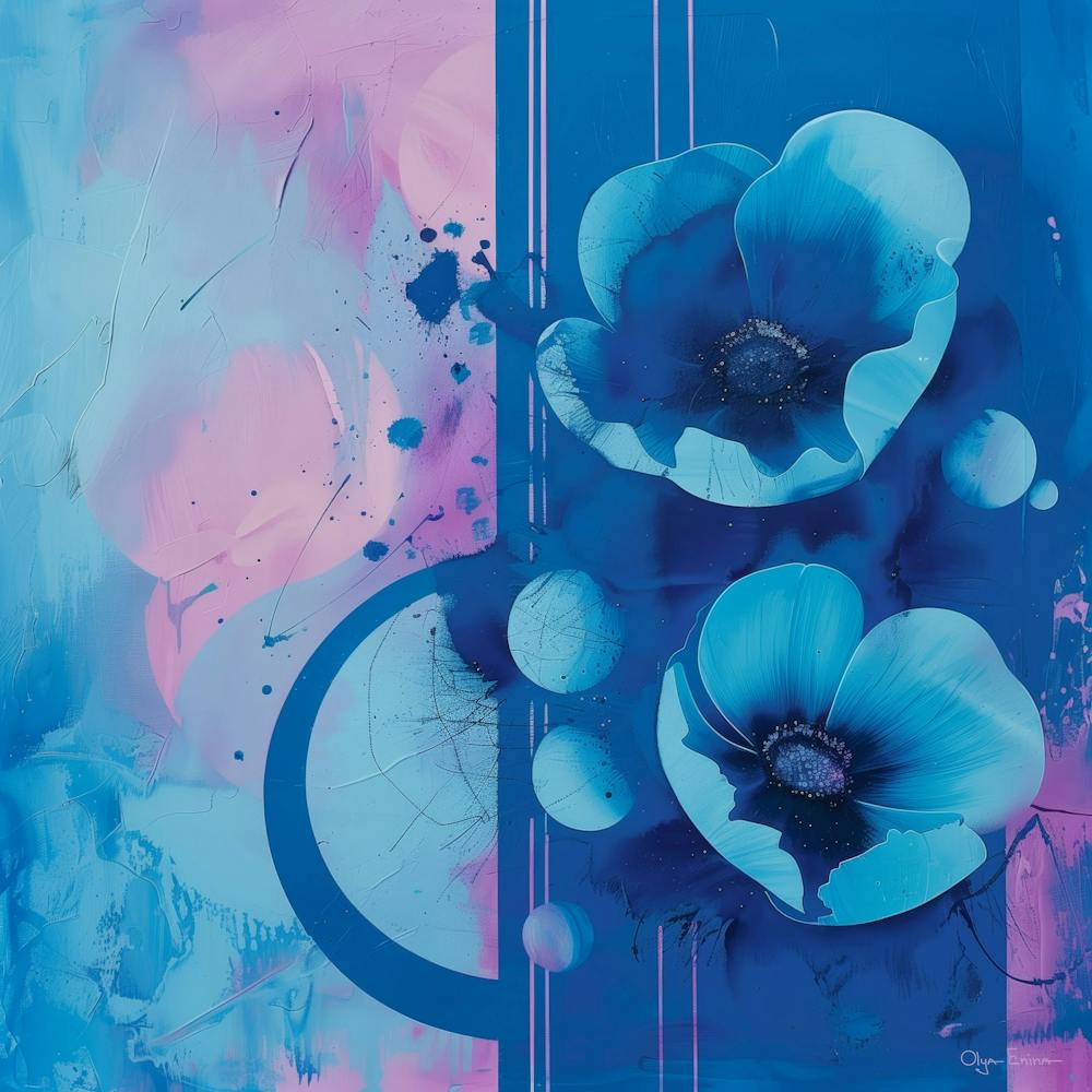 Blue Poppies on abstract background