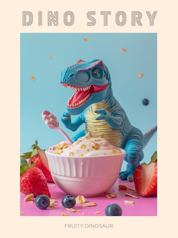 Toy Dinosaur With A Smoothie & Fruits 1 Poster