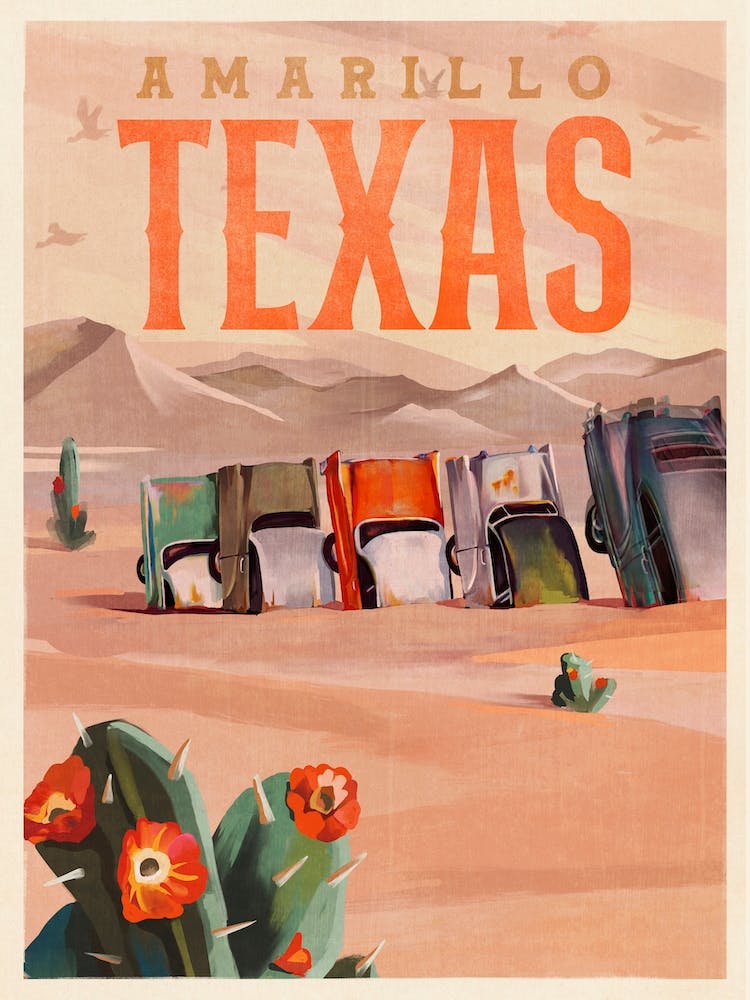 Travel Amarillo Texas Vintage Poster