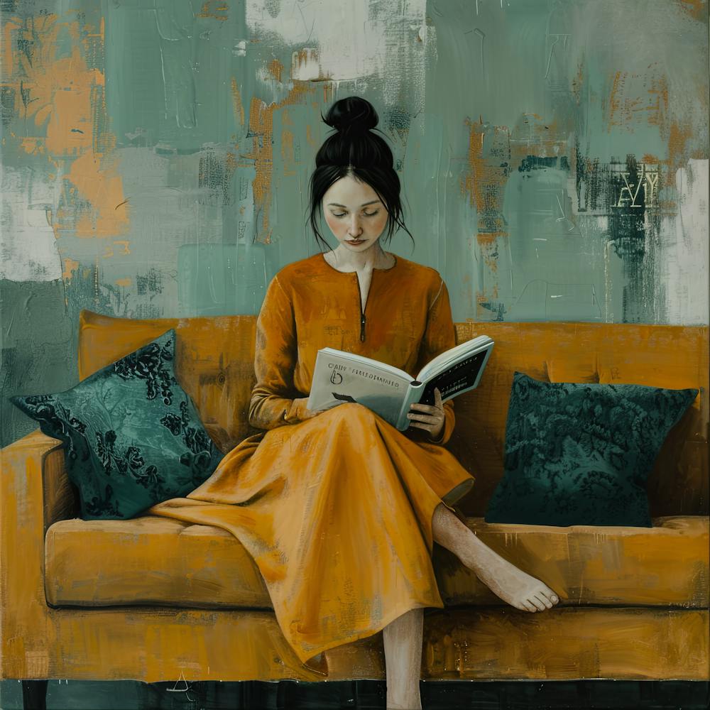 Woman Reading Book With Yellow Theme