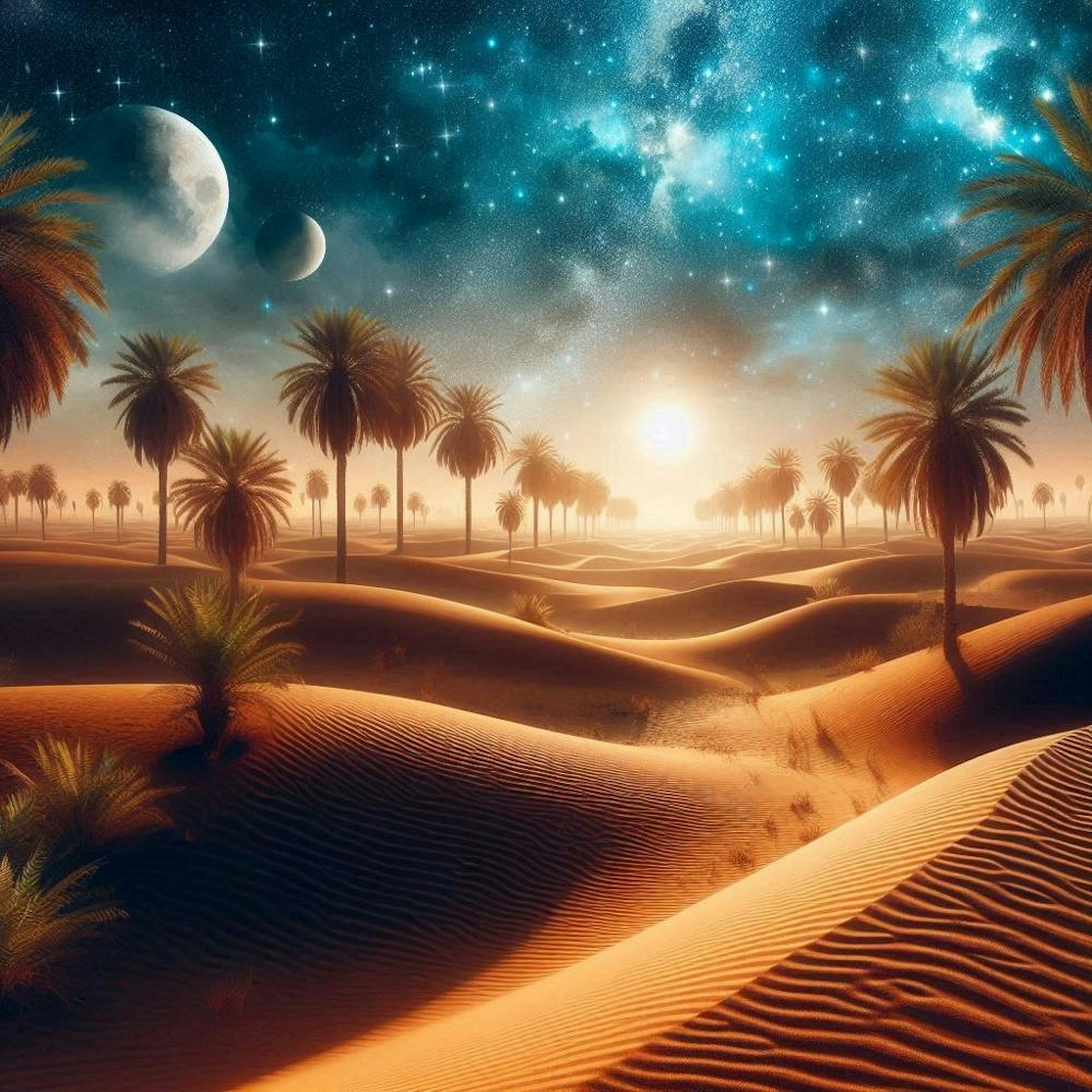 Desert Landscape With Palm Trees