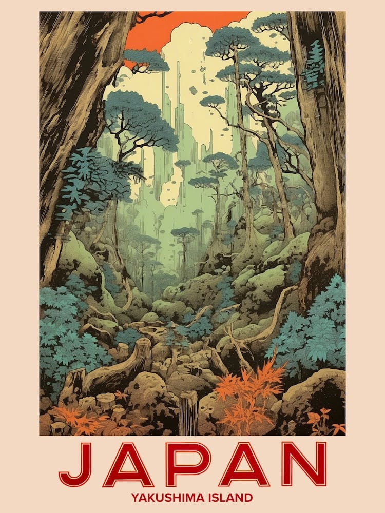 Yakushima Island, Visit Japan Vintage Travel Art 3