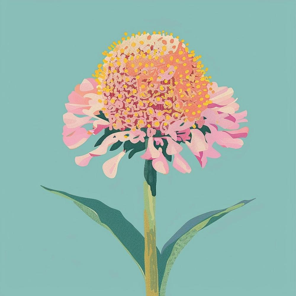 Scabiosa 2 Square Flower Illustration