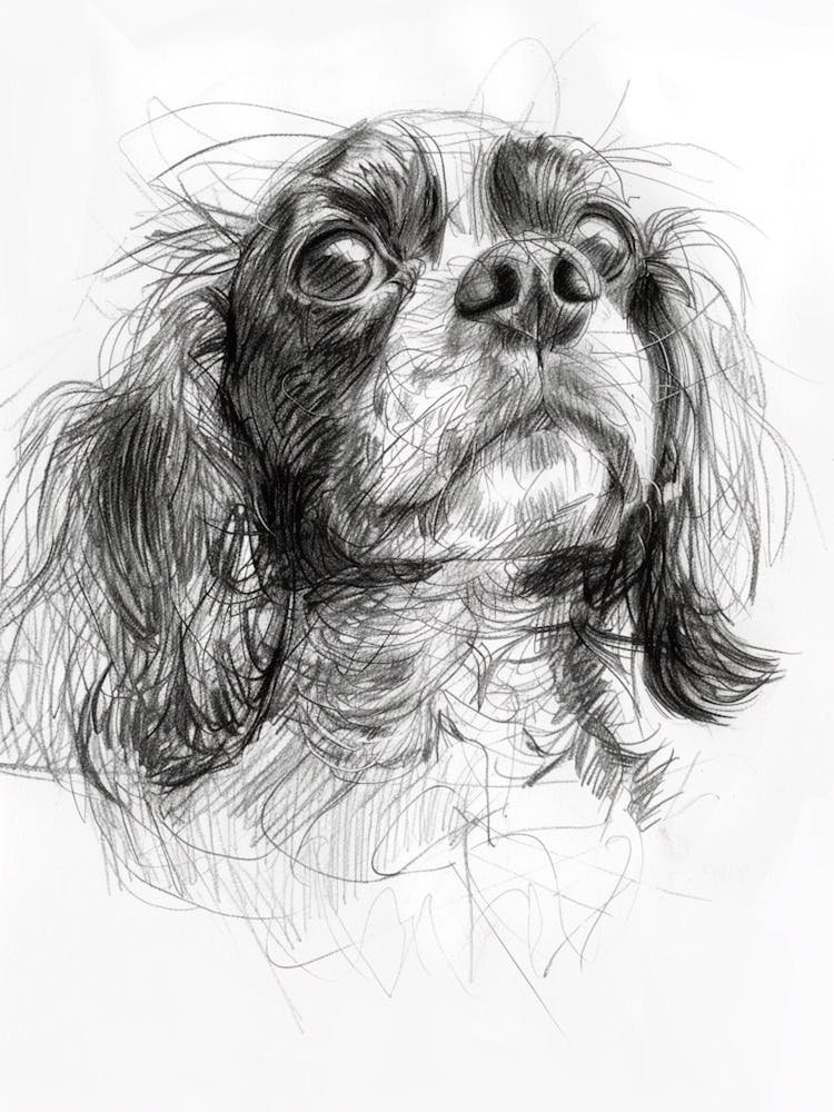 English Toy Spaniel Dog Charcoal Line 1