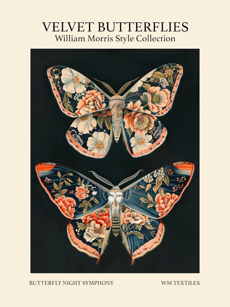 Velvet Butterflies Collection Butterfly Night Symphony William Morris Style 2