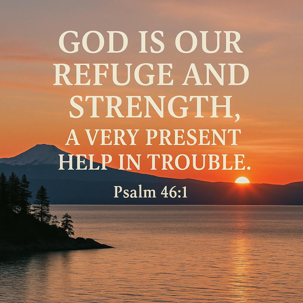 Christian Wall Art Psalm 461 Scripture Print God Is Our Refuge Bible Verse Sunset Mountain Landscape Faith Inspirational Decor