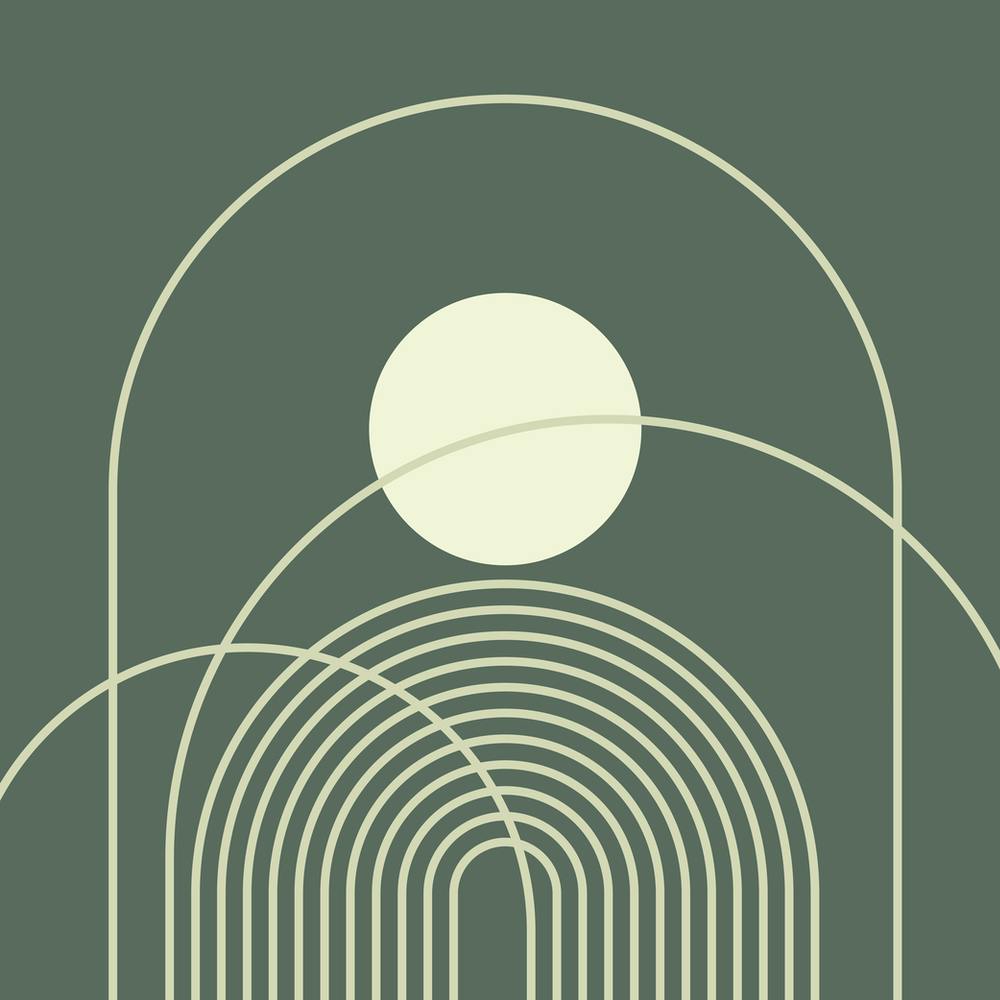 Geometric Lines Mid century Modern Rainbow Sun Abstract in Greenery Sage Green 1