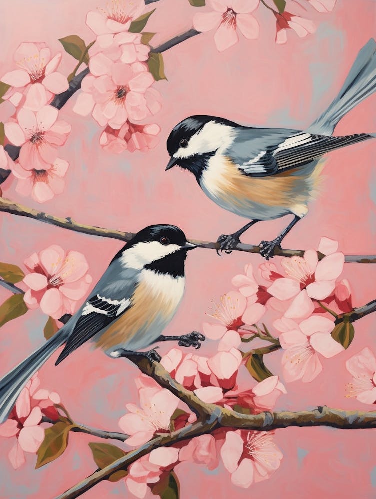 Vintage Japanese Inspired Bird Print Carolina Chickadee 2