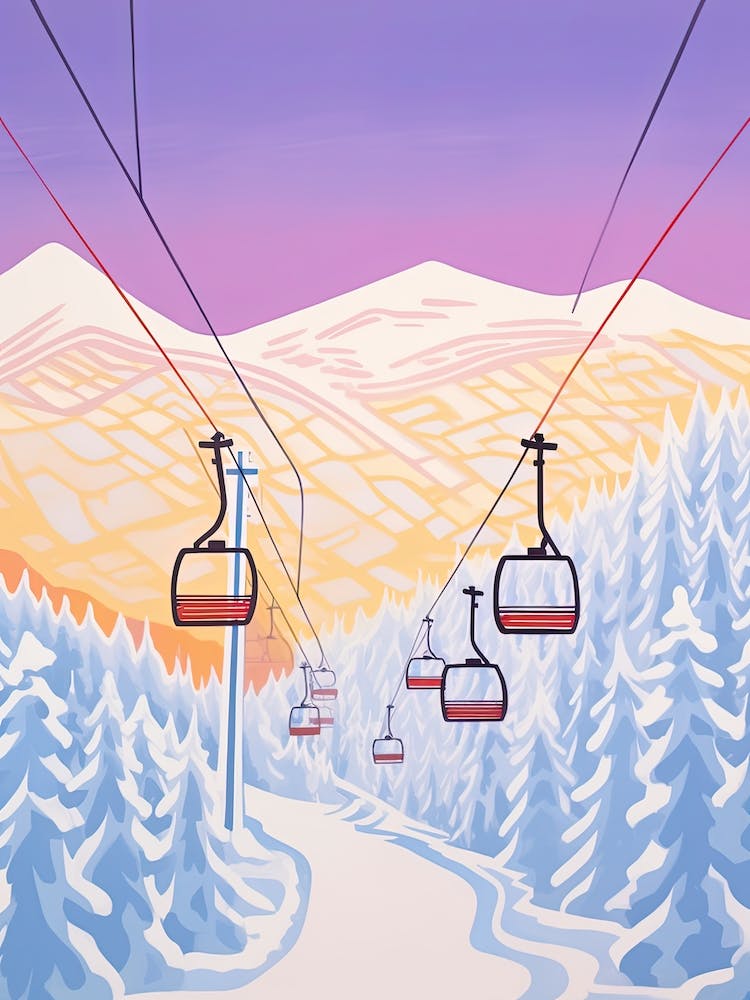 Heavenly Mountain   California:Nevada, Usa, Ski Resort Pastel Colours Illustration 1