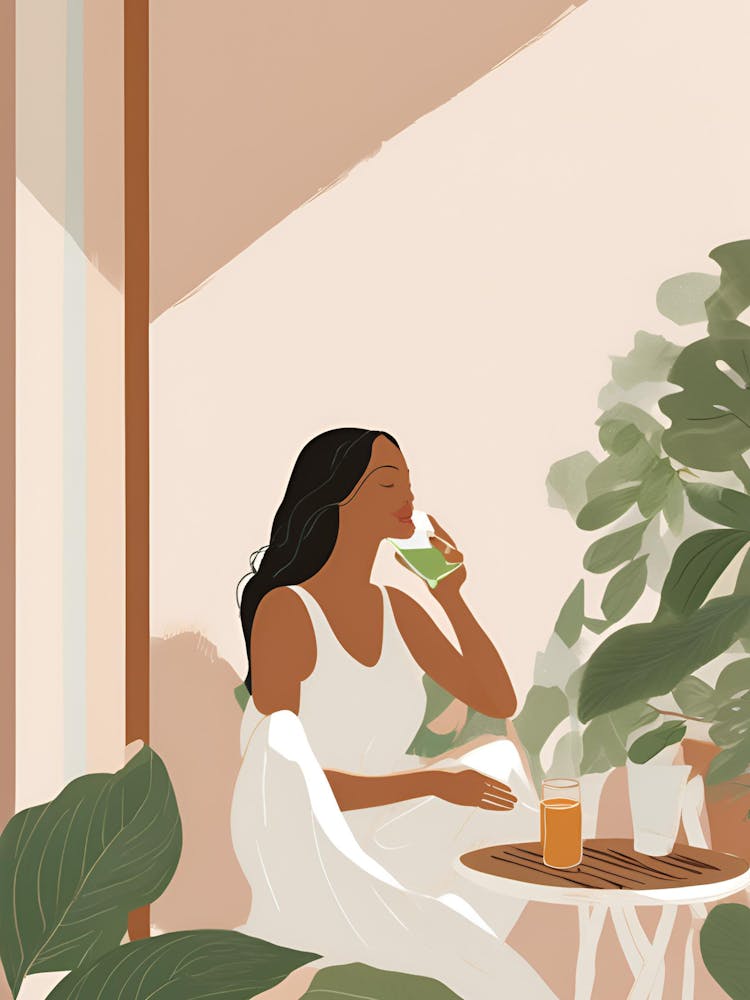 Illustration Of A Woman Drinking Tea