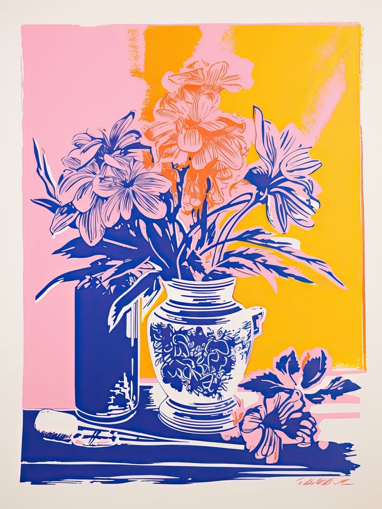 Colourful Flowers In A Vase In Risograph Style 3
