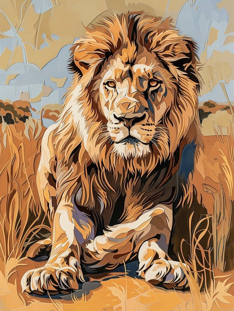 African Lion Relief Illustration Symbolism 3