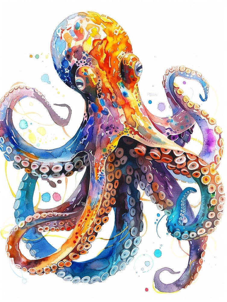 Octopus Colourful Watercolour 3