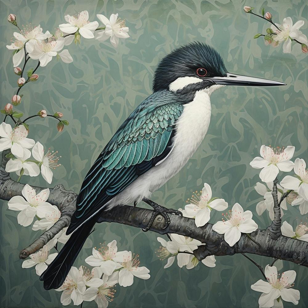 Ohara Koson Inspired Bird Painting Kingfisher 1 Square