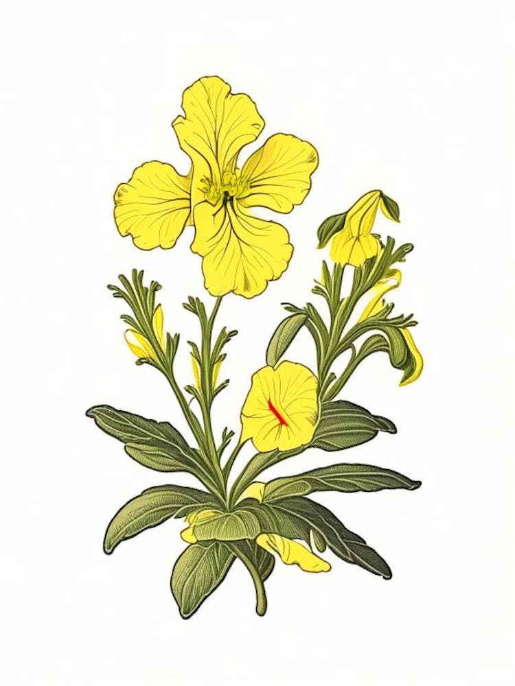 Sticky Monkeyflower Wildflower Vintage Botanical