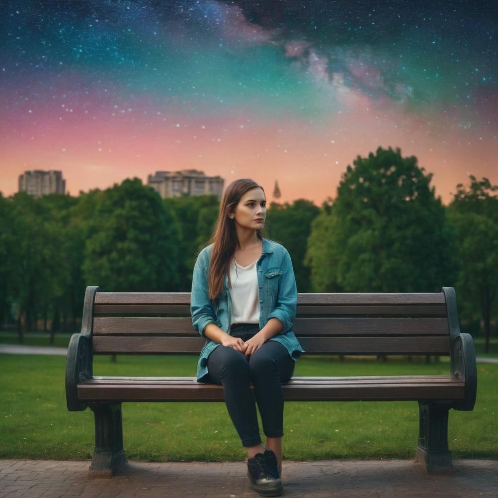 A Girl Is Sitting On Bench In A Park