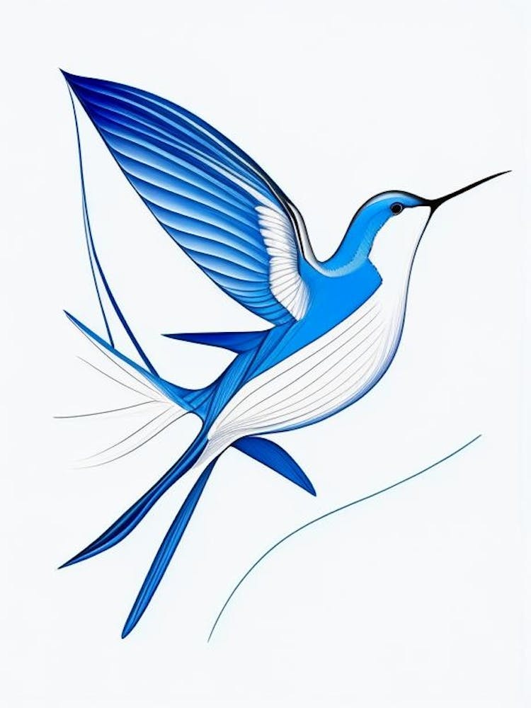 Hummingbird Symbol 2 Blue And White Line Drawing